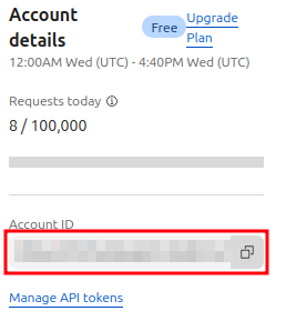 Location of CloudFlare account ID on the CloudFlare dashboard.