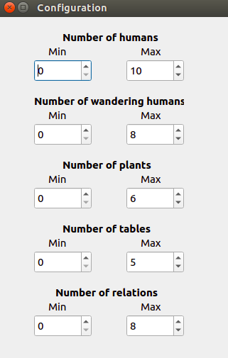 Interface to select the ranges of the entities in the simulation.